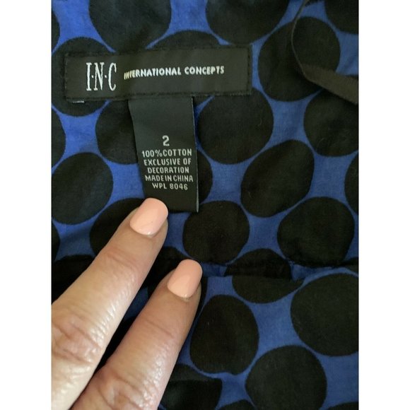 INC Women's Skirt Sz 2 Royal Blue Black Polka Dot - Picture 5 of 6